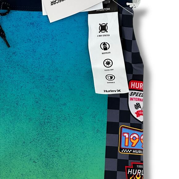 Hurley Eco Phantom NASCAR Racetrack Boardshorts Swim Trunks Sz 30 18" Outseam - Picture 2 of 5